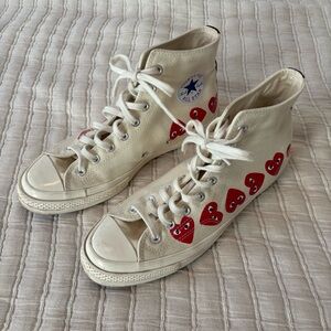 Comme de Garçons Play Converse Chuck Taylor Heart High Tops Cream W 11 M 9